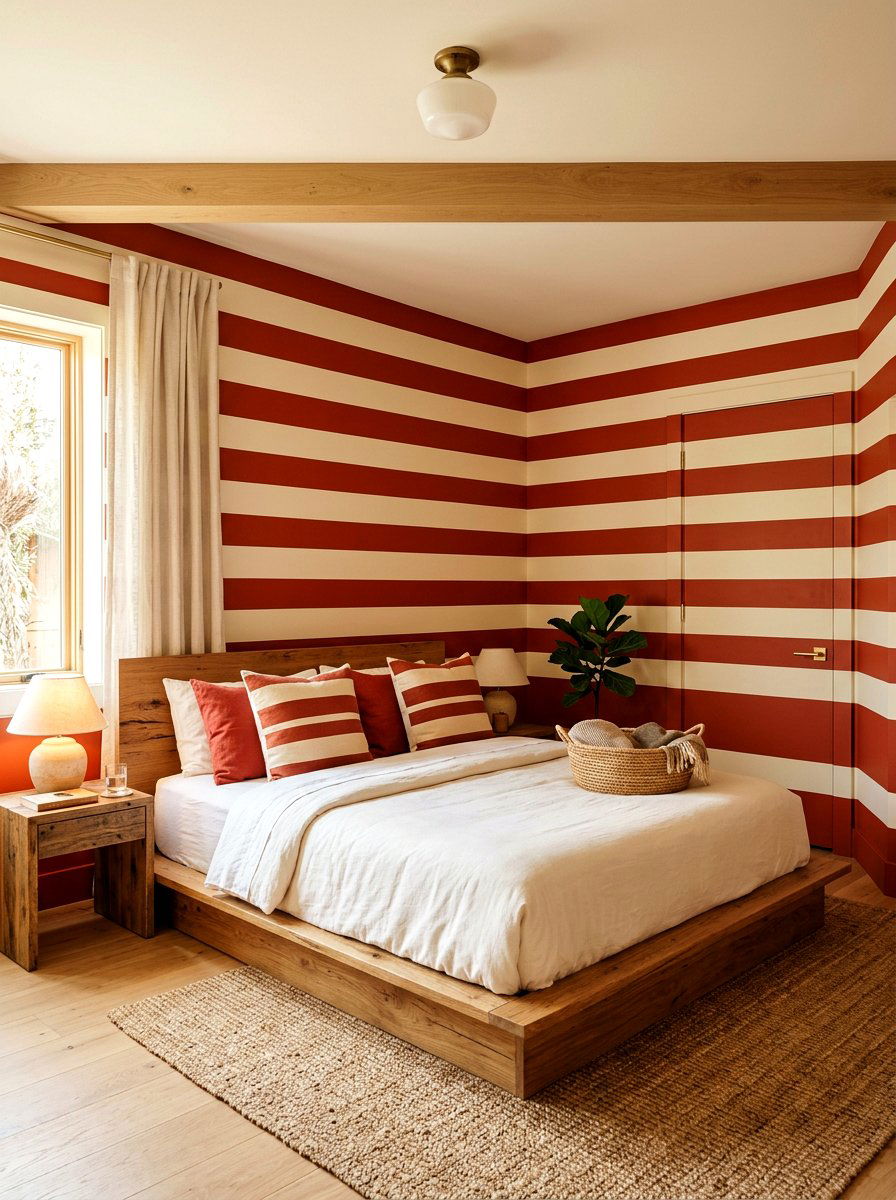 Horizontal Red Stripe Bedroom - 30 stripe drench room ideas