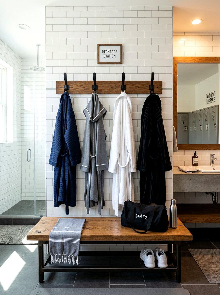Horizontal Robe Hook Row - 30 robe hook bathroom ideas