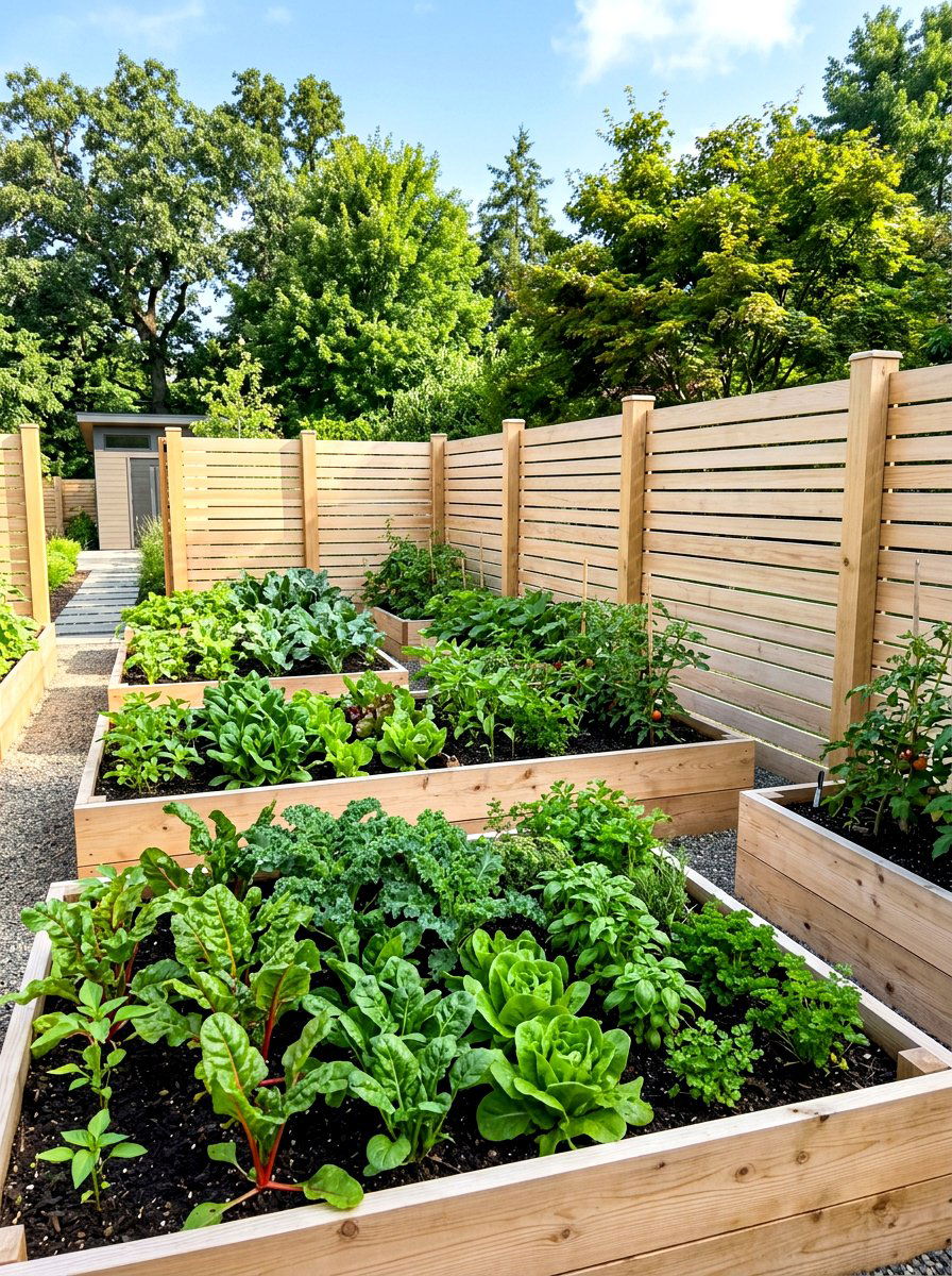 Horizontal Slat Garden Fence - 30 raised bed fence ideas