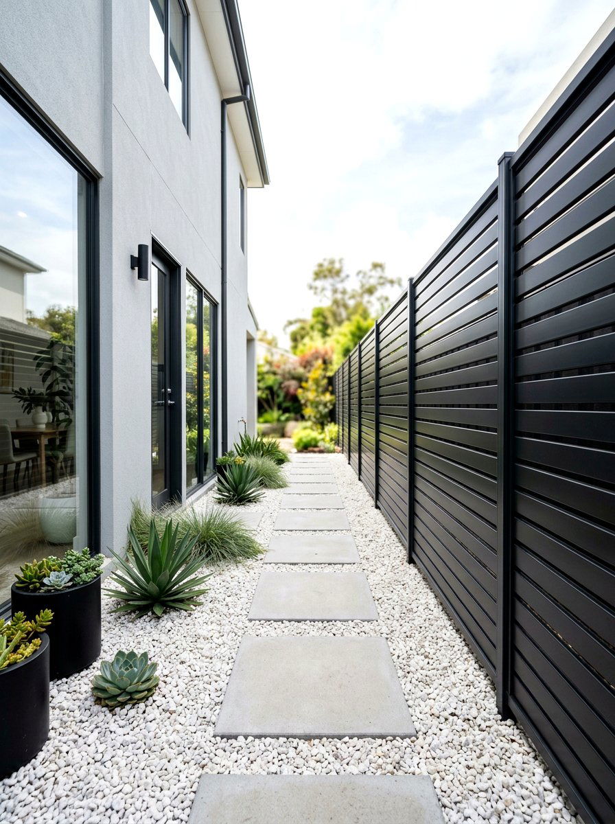 Horizontal Slat Metal Privacy Screen - 30 laser cut privacy panel ideas