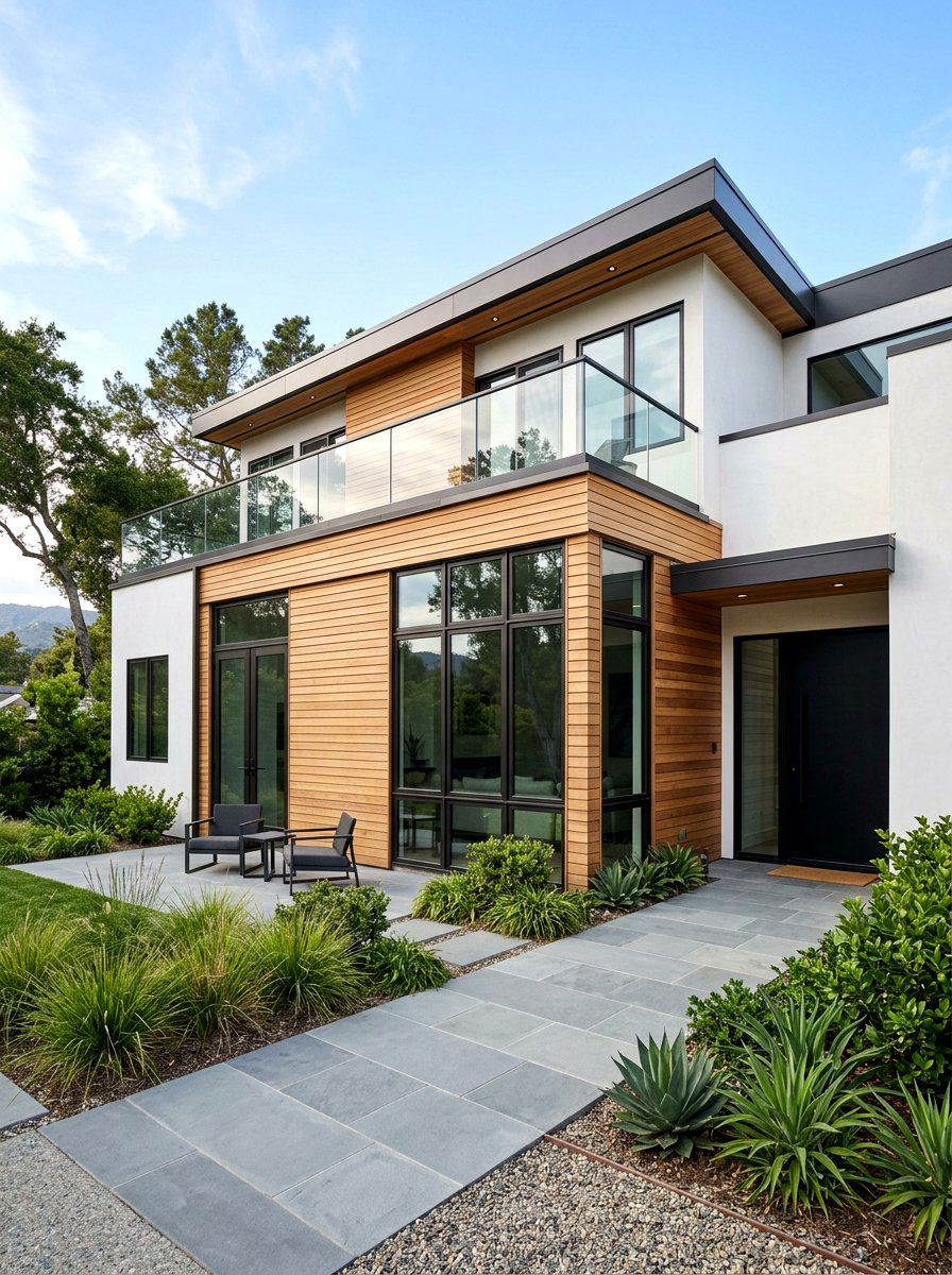 Horizontal Slat Siding Modern Home - 30 black bronze window exterior ideas