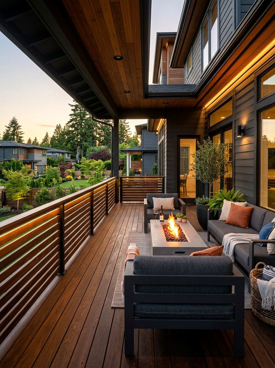 Horizontal Slat Wood Railing - 30 porch handrail ideas