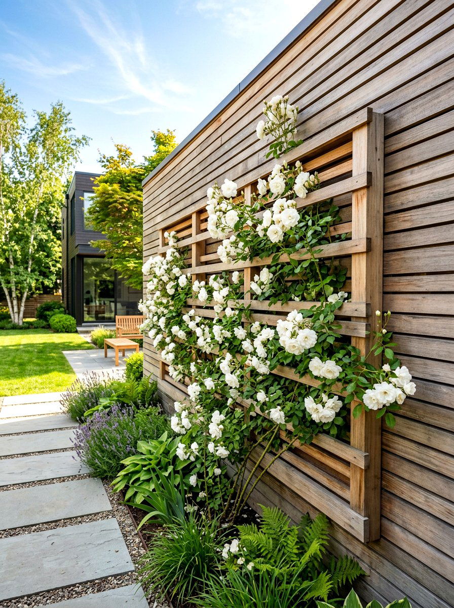 Horizontal Slat Wood - 30 rose trellis wall ideas