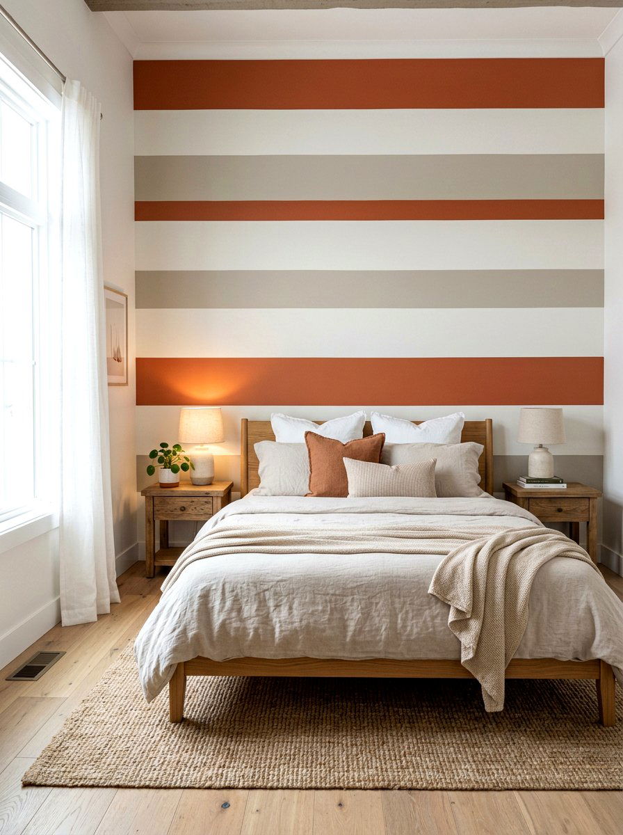 Horizontal Stripe Headboard Wall - 30 painted headboard wall ideas