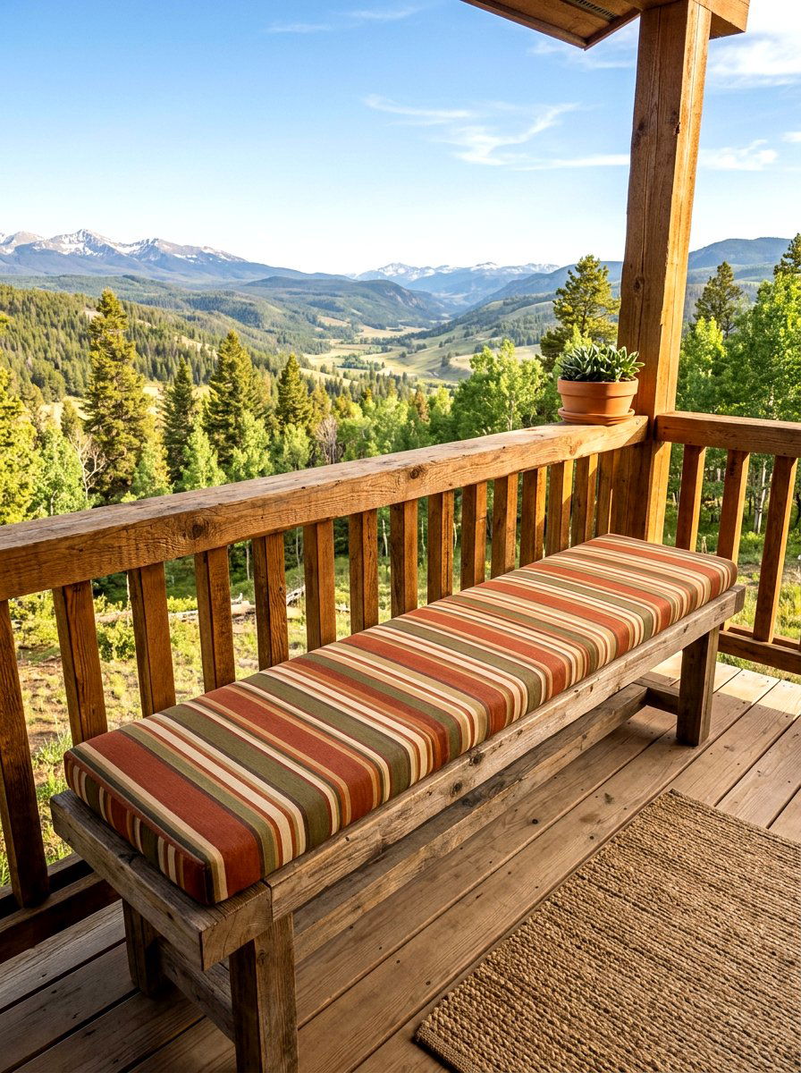 Horizontal Striped Patio Bench Pad - 30 striped outdoor cushion porch ideas