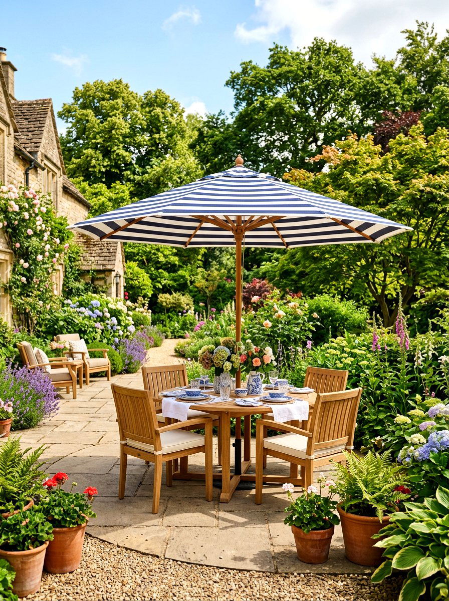 Horizontal Striped Pool Market Umbrella - 30 poolside striped umbrellas ideas