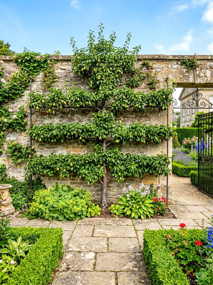 Horizontal Tiered Pear Tree - 30 espalier fruit tree wall ideas