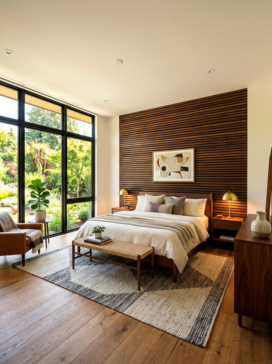 Horizontal Walnut Slat Wall - 30 slat wall headboard ideas