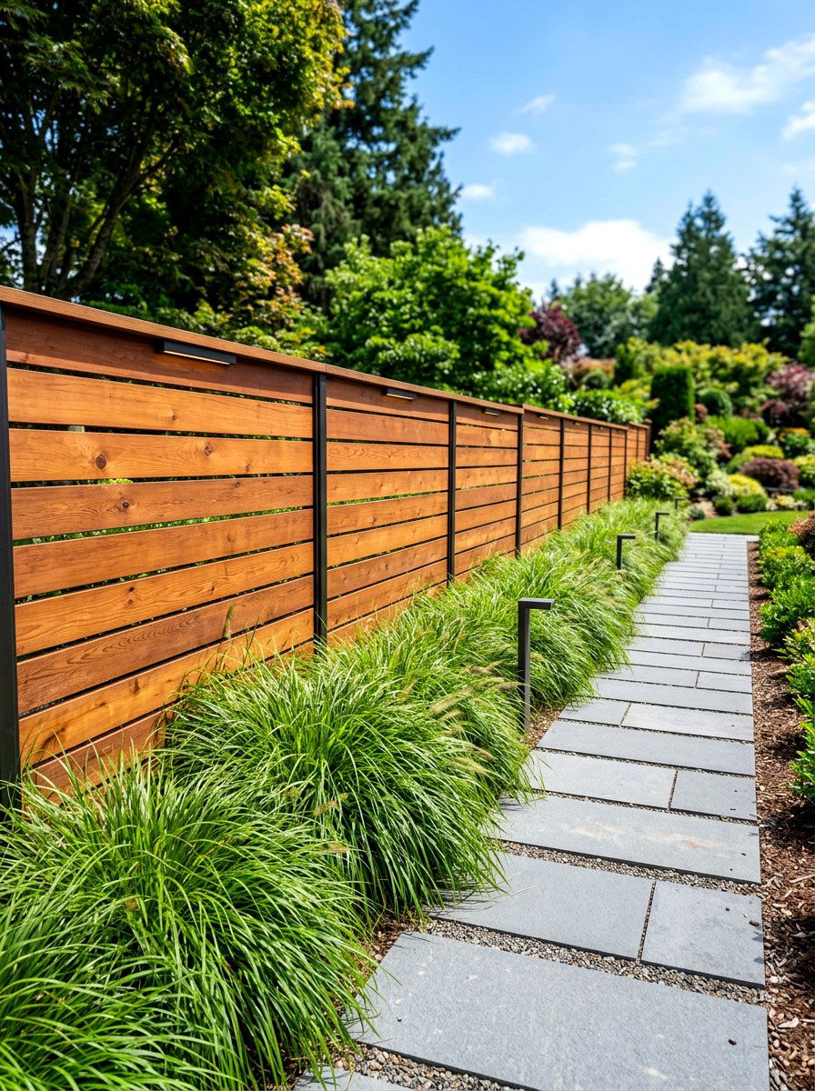 Horizontal Wood Fence - 30 front yard privacy ideas