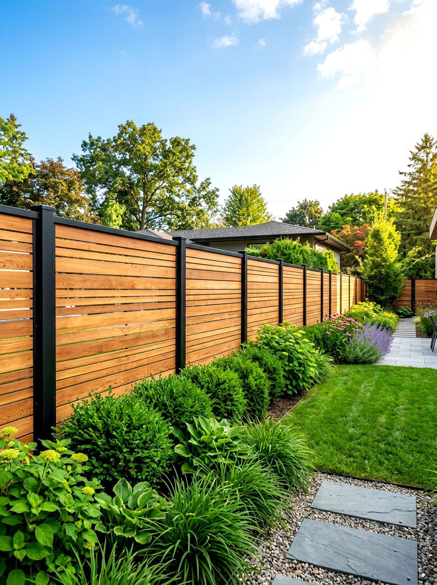 Horizontal Wood Fence - 30 modern landscaping ideas