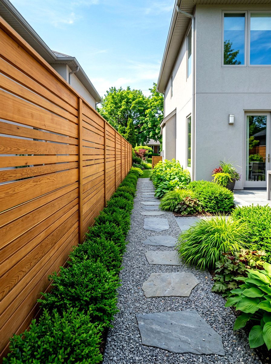 Horizontal Wood Fence - 30 side yard privacy ideas