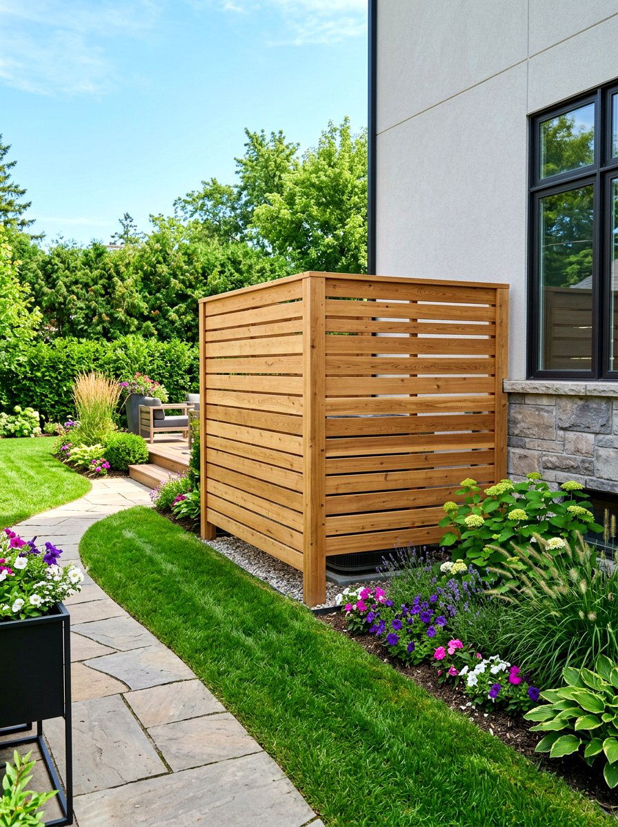 Horizontal Wood Slat AC Screen - 30 AC screen privacy ideas