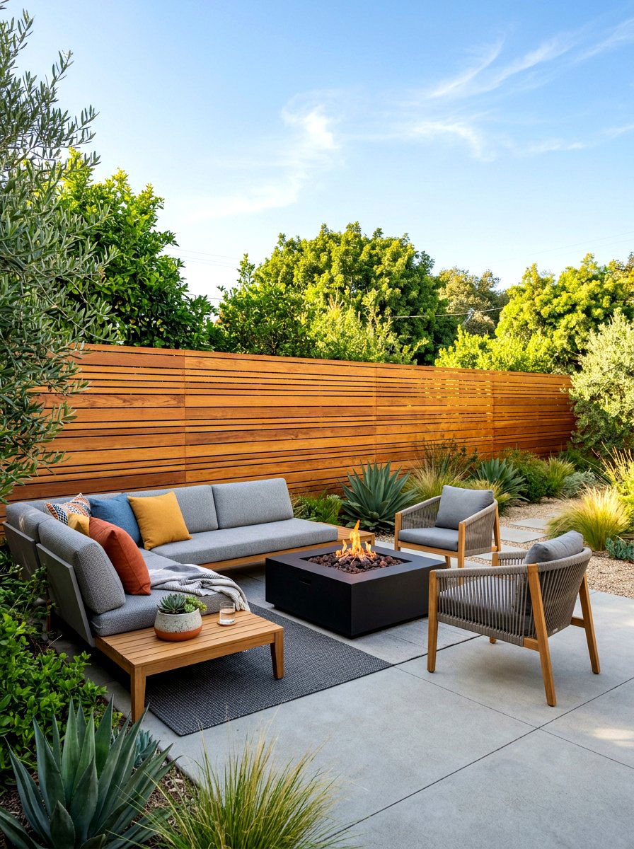 Horizontal Wood Slat Fence - 30 courtyard privacy wall ideas
