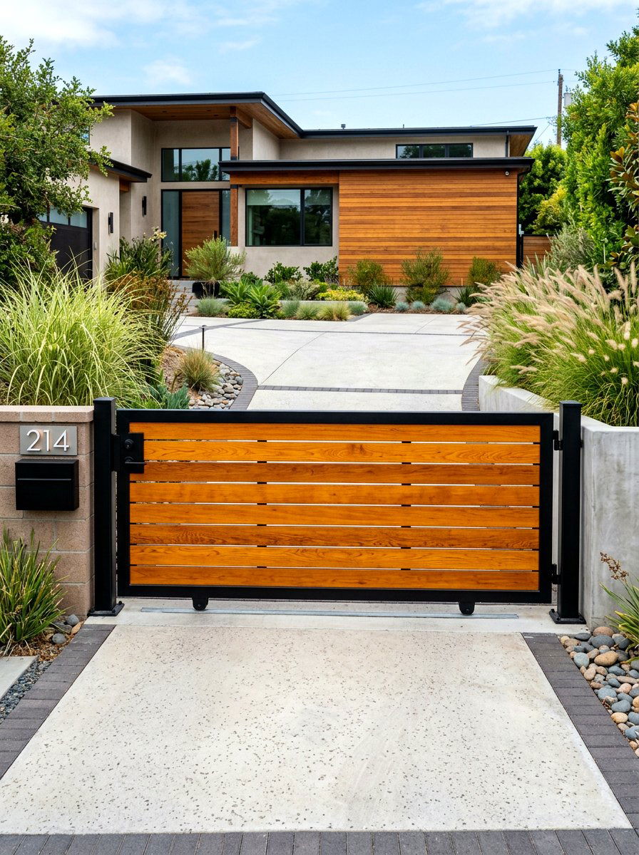 Horizontal Wood Slat Gate - 30 driveway gate ideas