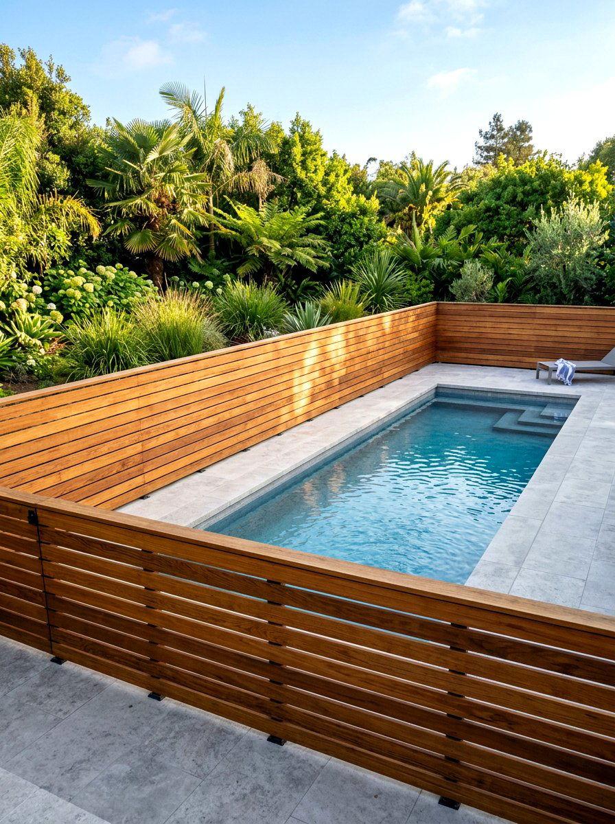 Horizontal Wood Slat Pool Fence - 30 pool fence ideas