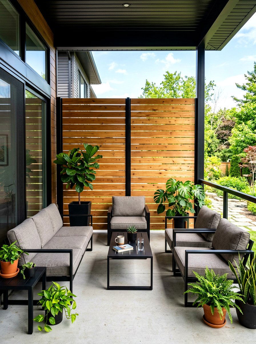 Horizontal Wood Slat Screen - 30 porch privacy screen ideas