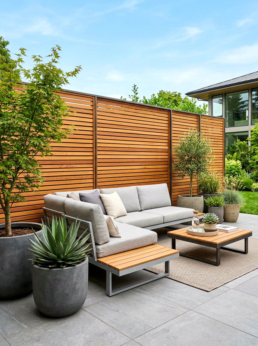 Horizontal Wood Slat Screen - 30 patio corner screen ideas