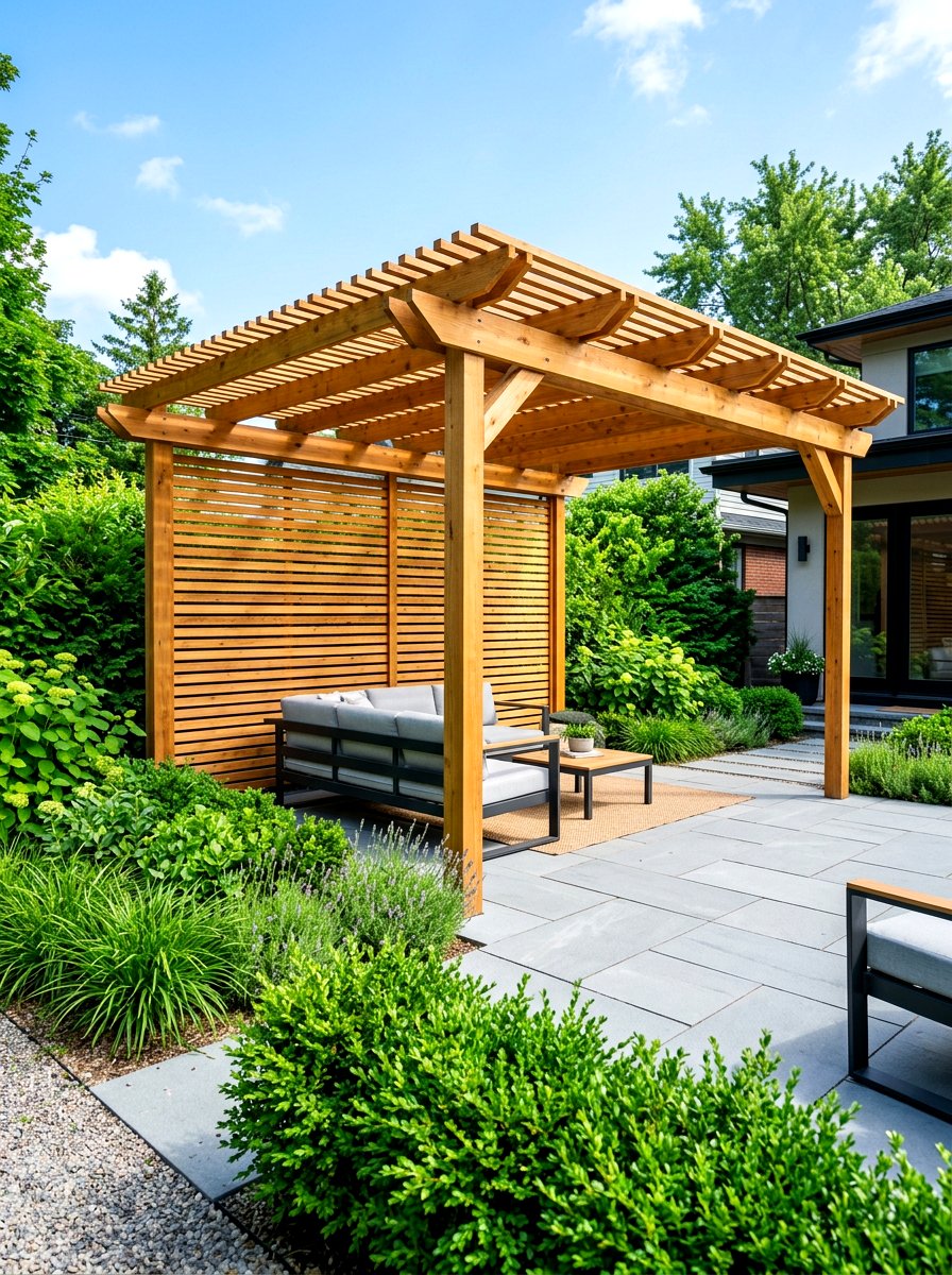 Horizontal Wood Slat Wall - 30 pergola privacy wall ideas