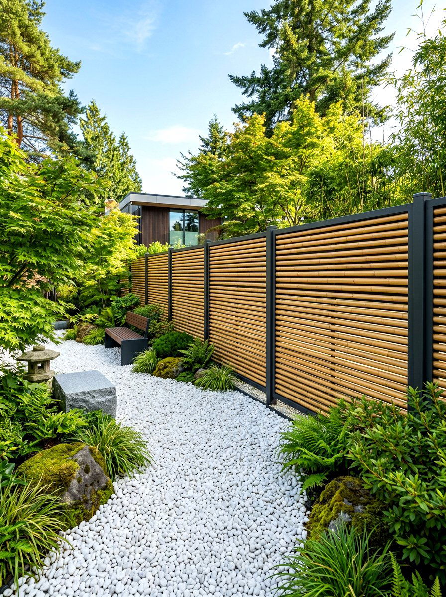 Horizontal bamboo slat fence - 30 bamboo planter screen ideas