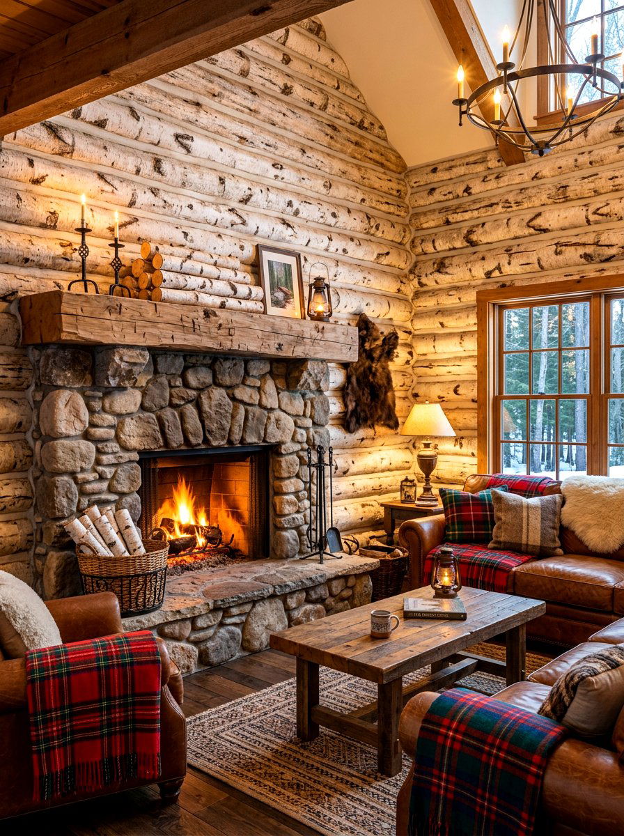 Horizontal birch logs - 30 mantel shelfie ideas