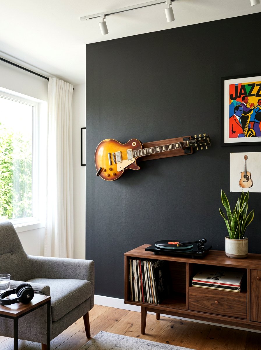 Horizontal guitar wall hanger - 30 guitar wall display ideas