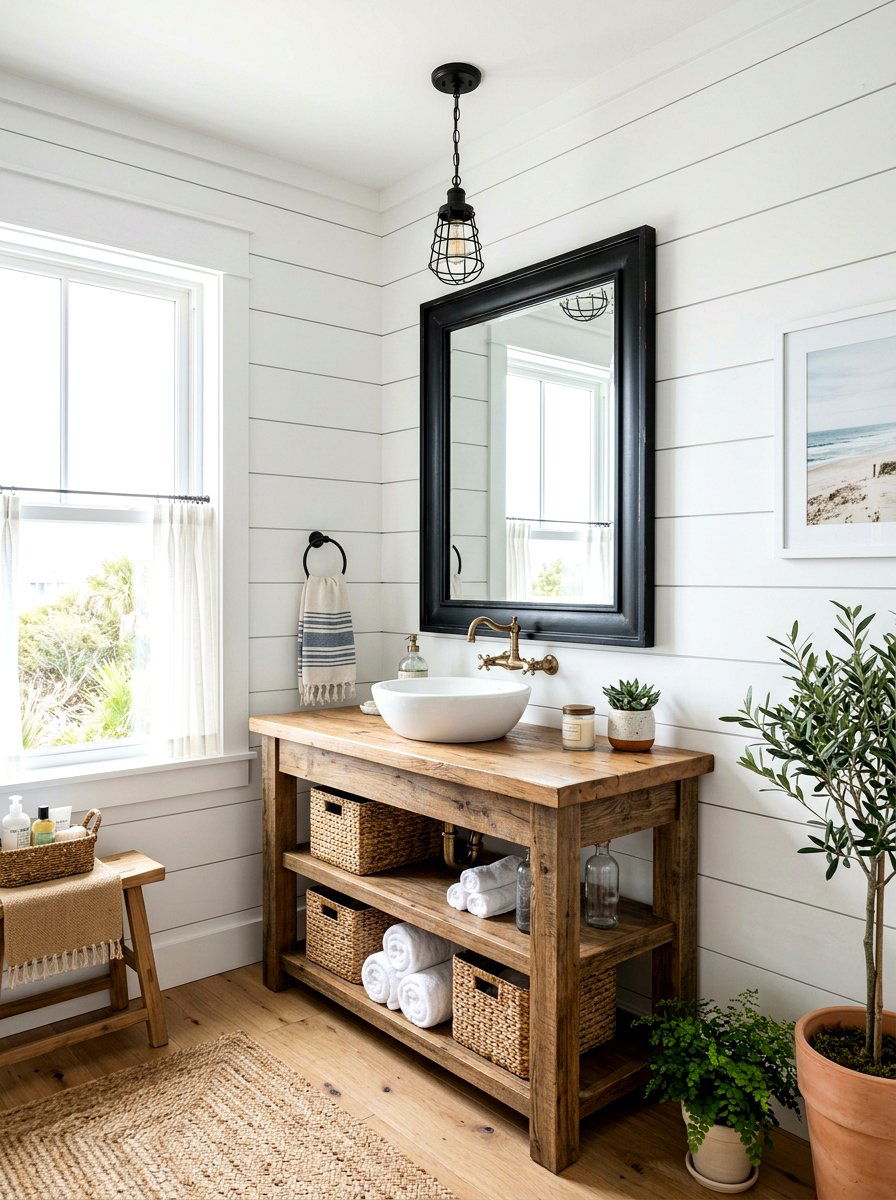 Horizontal shiplap wall - 30 small guest bath decor ideas