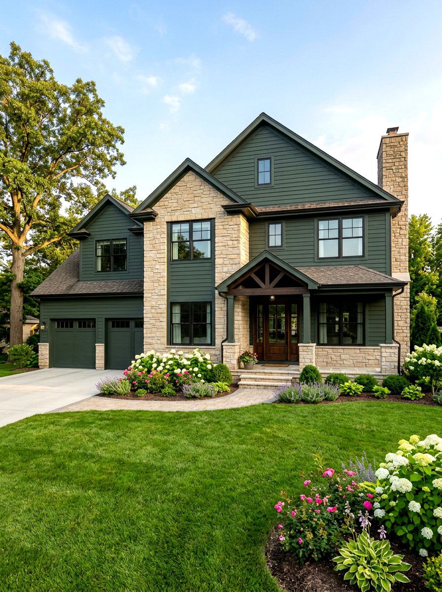 Horizontal siding and stone - 30 mixed material facade ideas