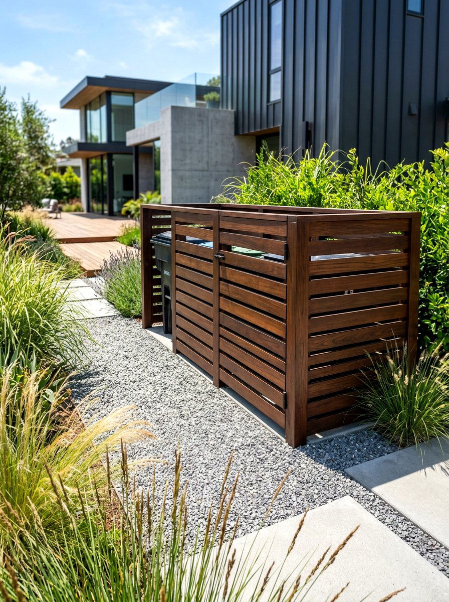 Horizontal slat bin screen - 30 trash can enclosure ideas