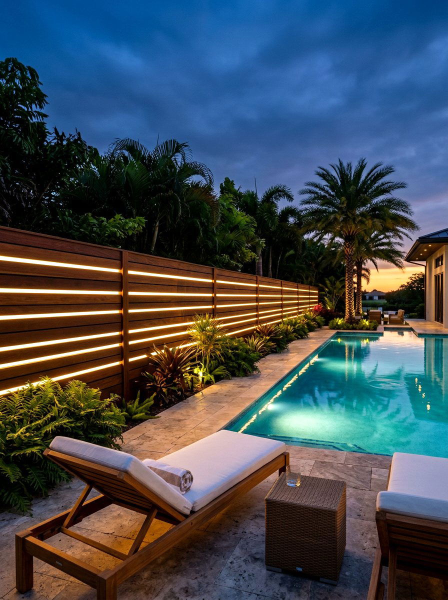 Horizontal slat fence lighting - 30 fence lighting ideas