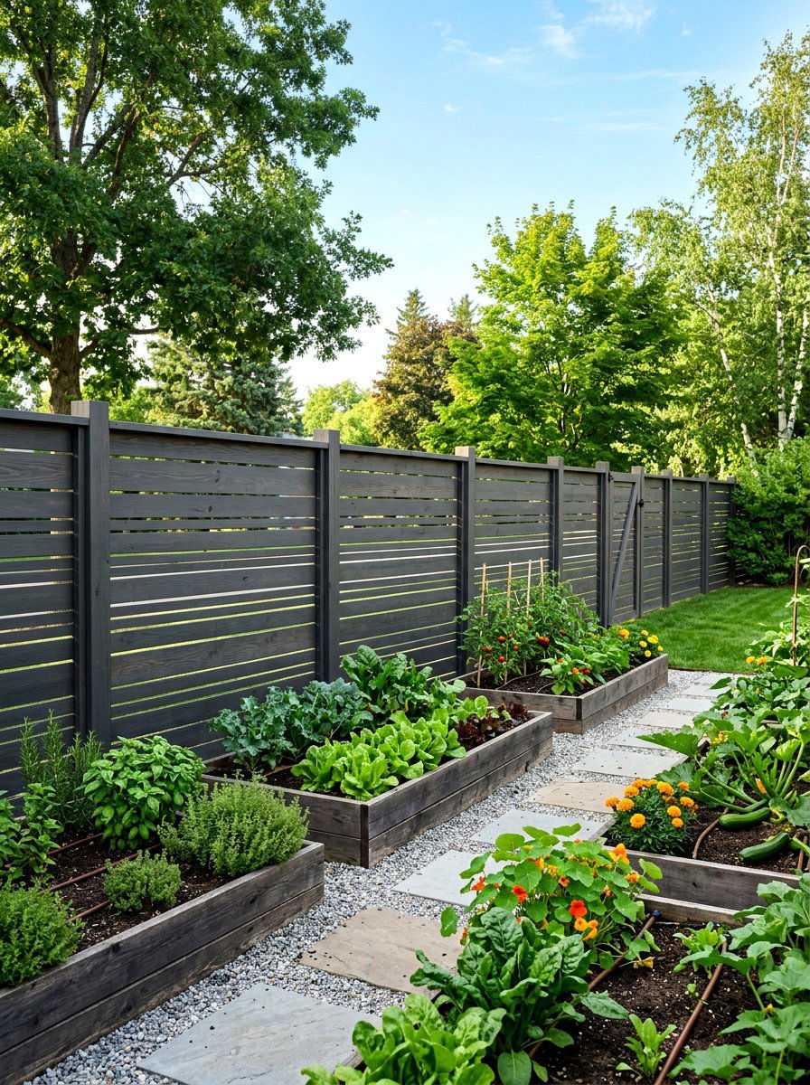 Horizontal slat garden fence - 30 vegetable garden fence ideas