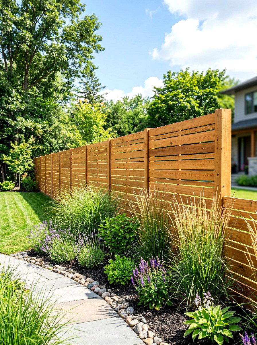 Horizontal wood fence - 30 long narrow backyard ideas