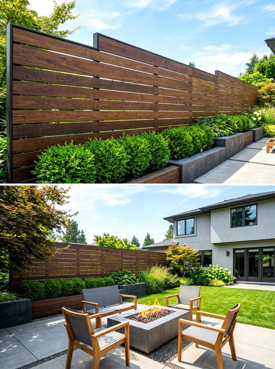 Horizontal wood plank screen - 30 privacy planter screen ideas