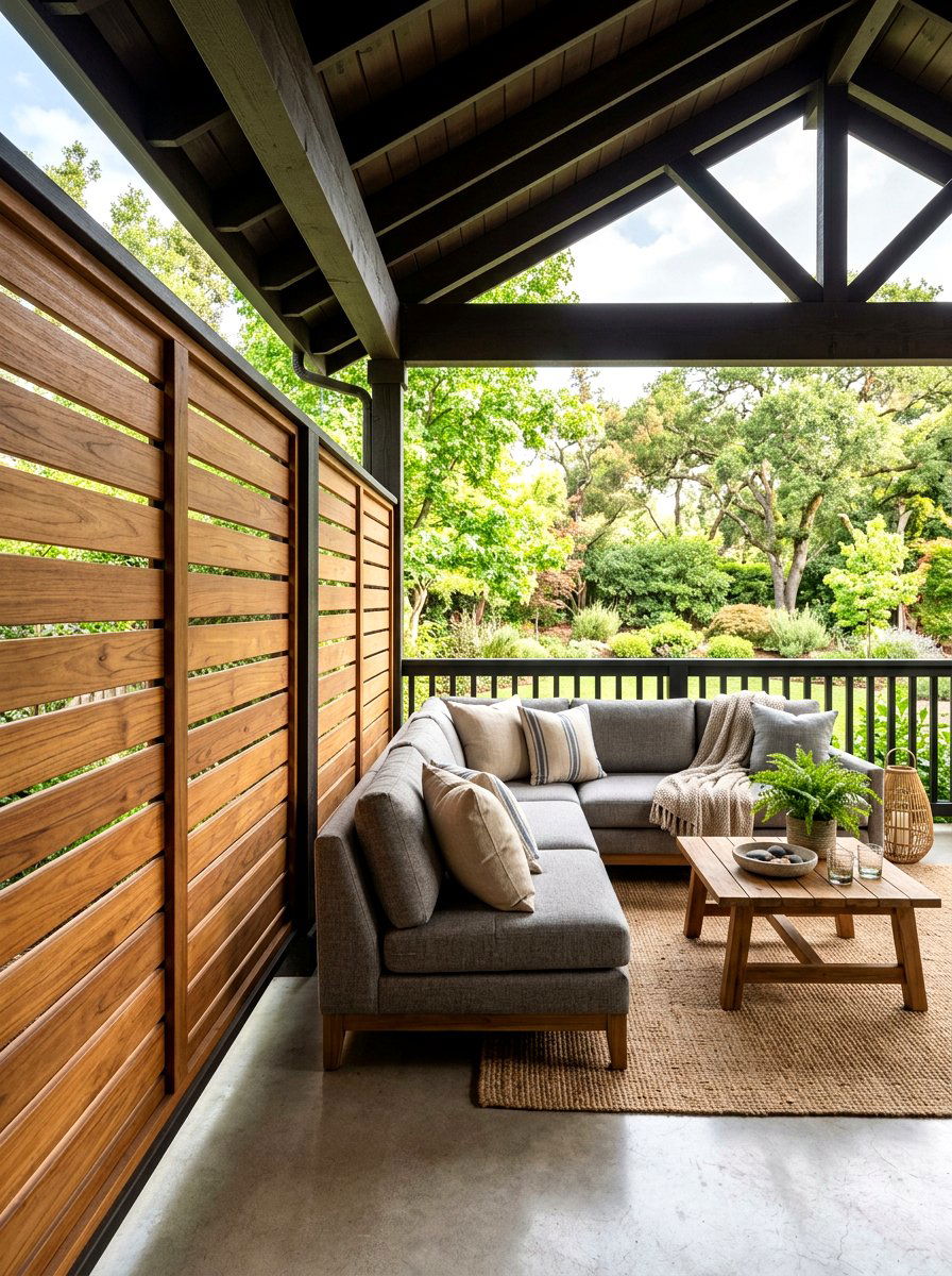 Horizontal wood privacy screen - 30 porch slat wall ideas