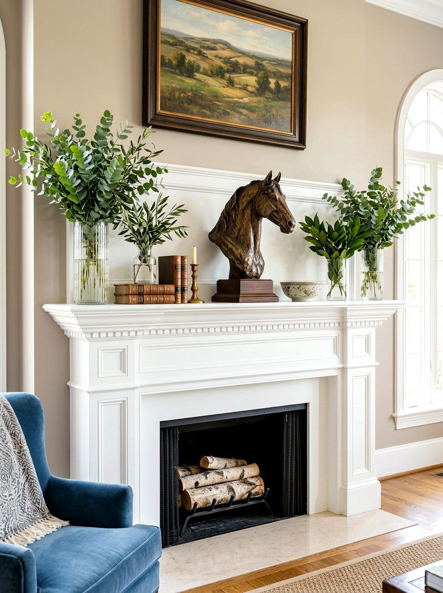 Horse Sculpture Mantel - 30 equestrian decor ideas