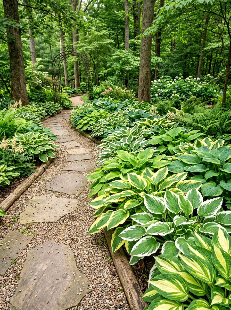 Hosta Border - 30 woodland garden ideas