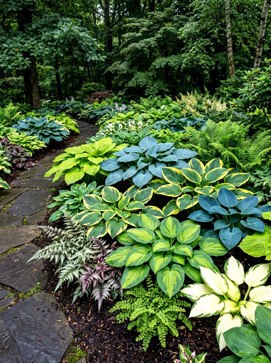 Hosta Garden - 30 woodland backyard landscaping ideas