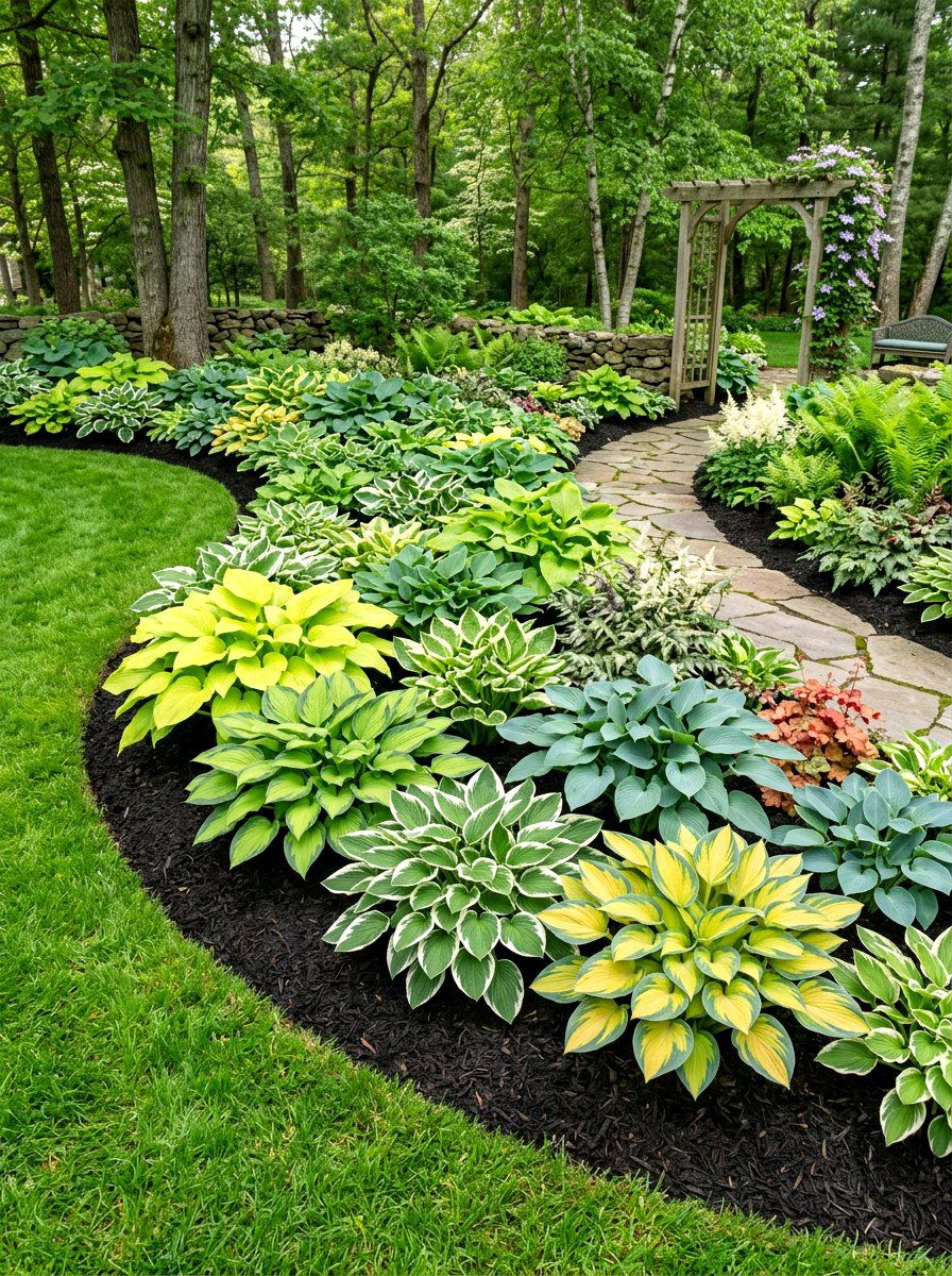 Hosta Garden Beds - 30 shaded side yard ideas