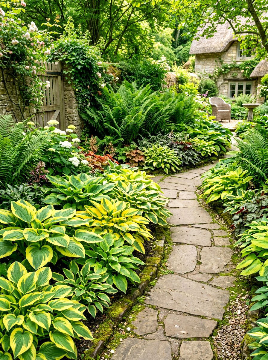 Hosta Garden Border - 30 shady courtyard garden ideas