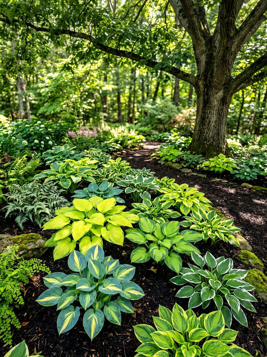 Hosta Shade Garden - 30 tree border landscaping ideas