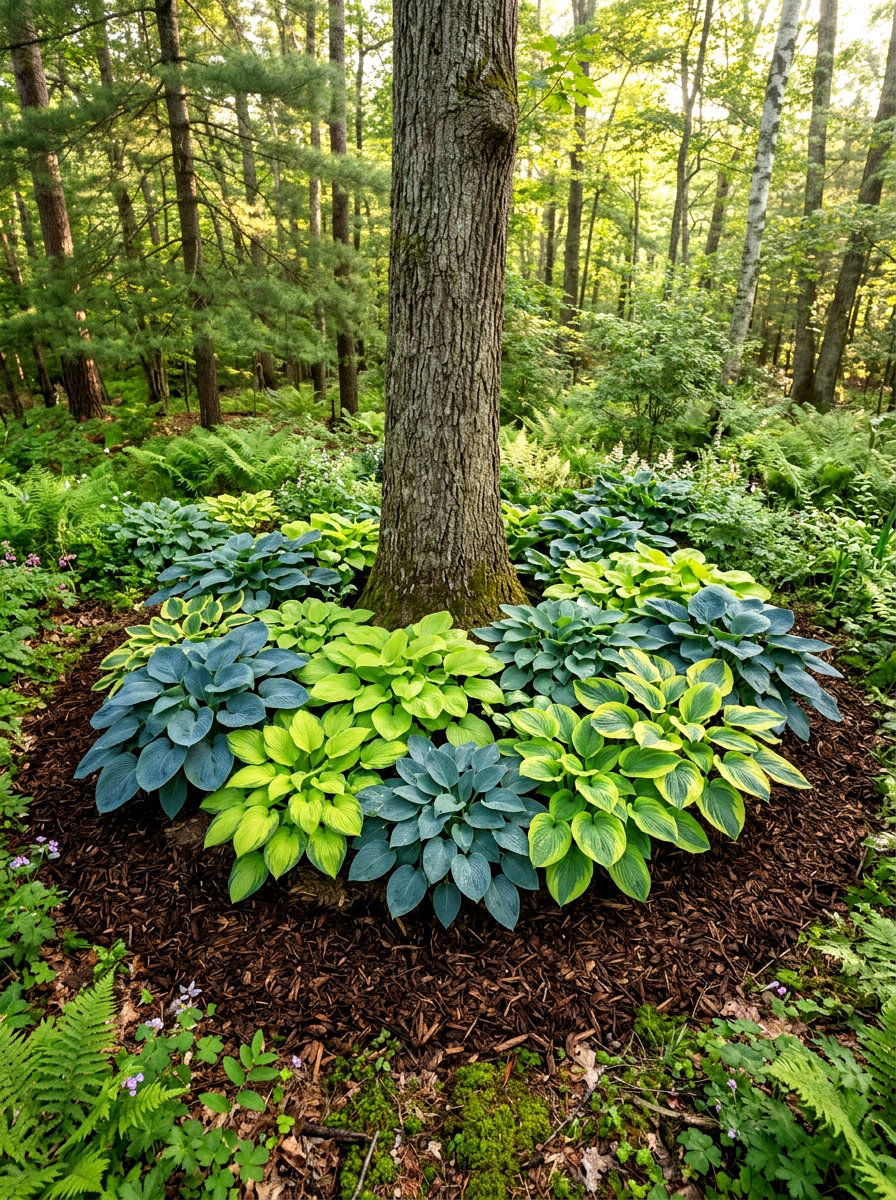 Hosta Tree Bed - 30 tree ring flower bed ideas