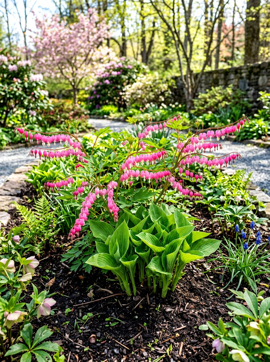 Hosta and bleeding heart bed - 30 hosta border ideas