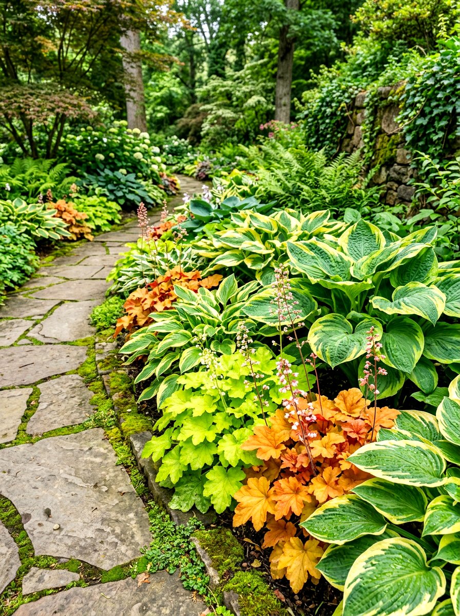 Hosta and coral bells border - 30 hosta border ideas