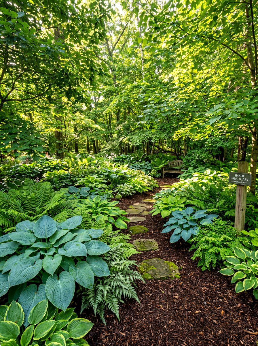 Hosta and fern shade sanctuary - 30 flower bed around tree ideas