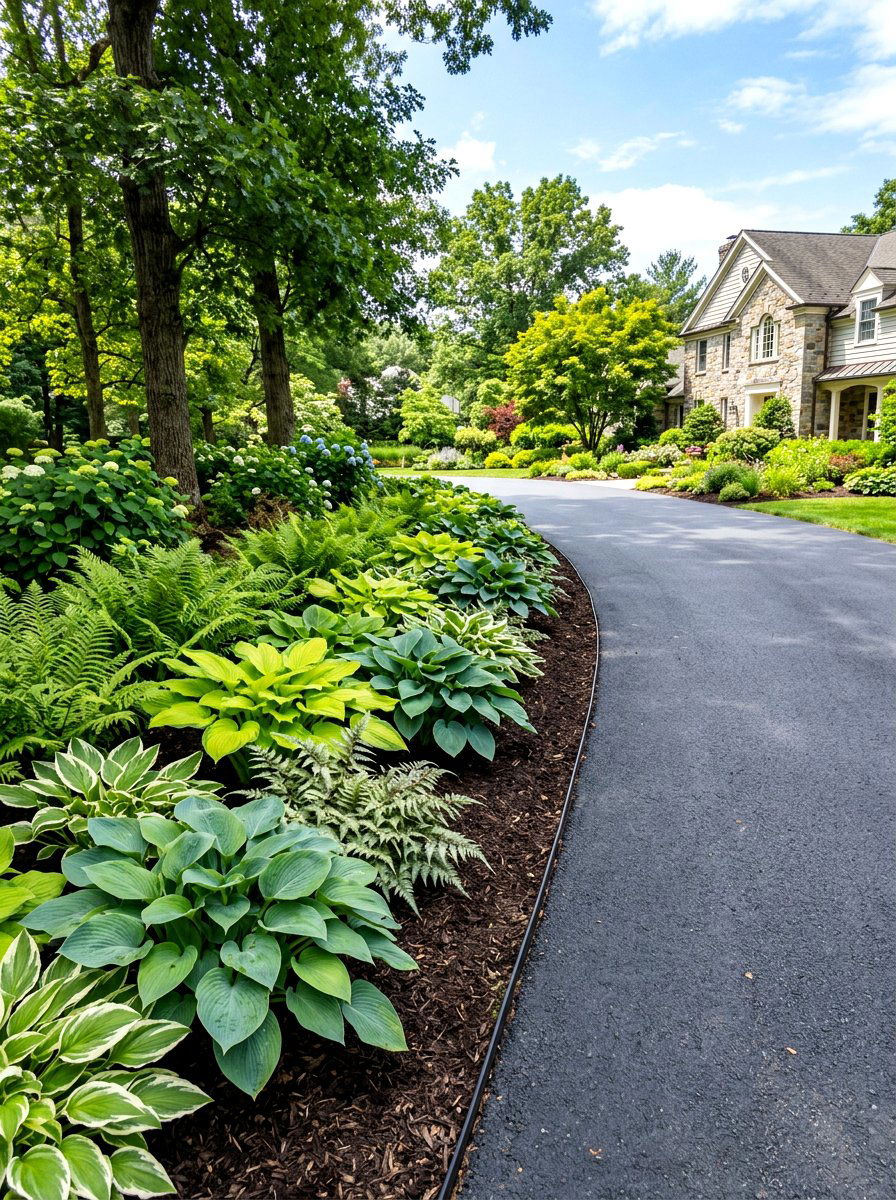 Hosta fern driveway border planting - 30 hosta and fern garden ideas