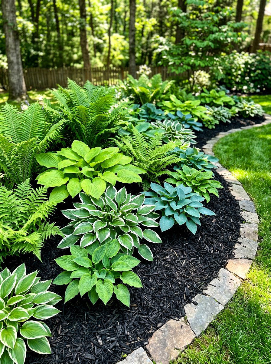 Hosta fern garden with mulch - 30 hosta and fern garden ideas
