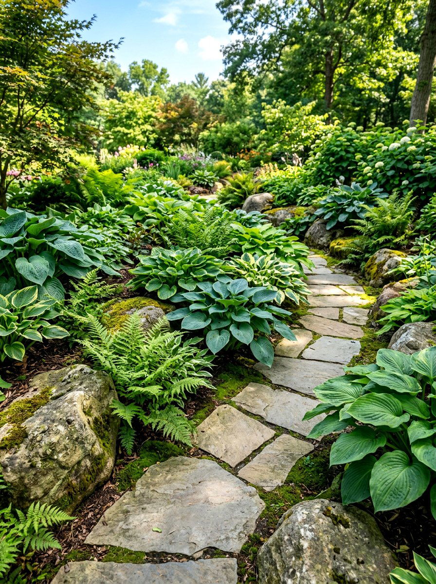 Hosta fern garden with stone - 30 hosta and fern garden ideas