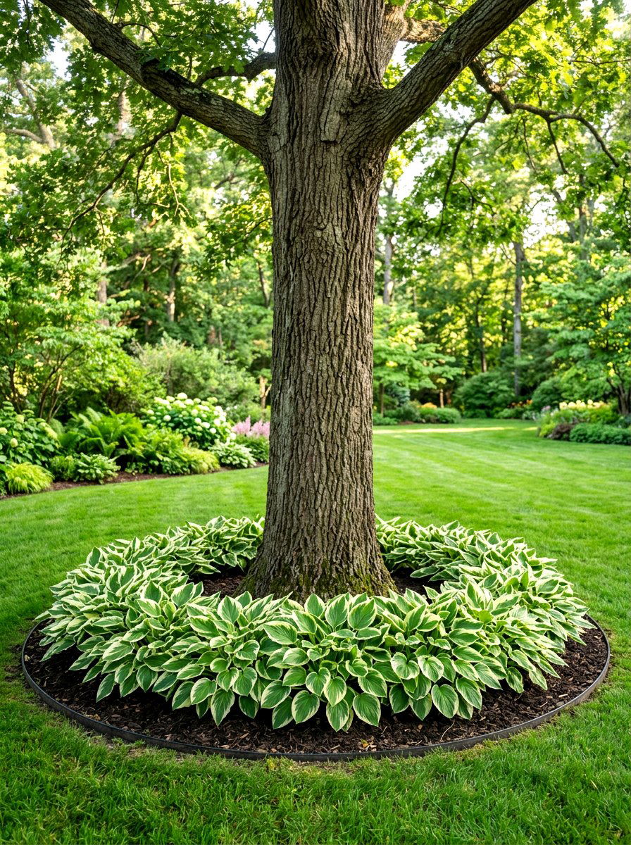 Hosta under tree ring - 30 hosta border ideas