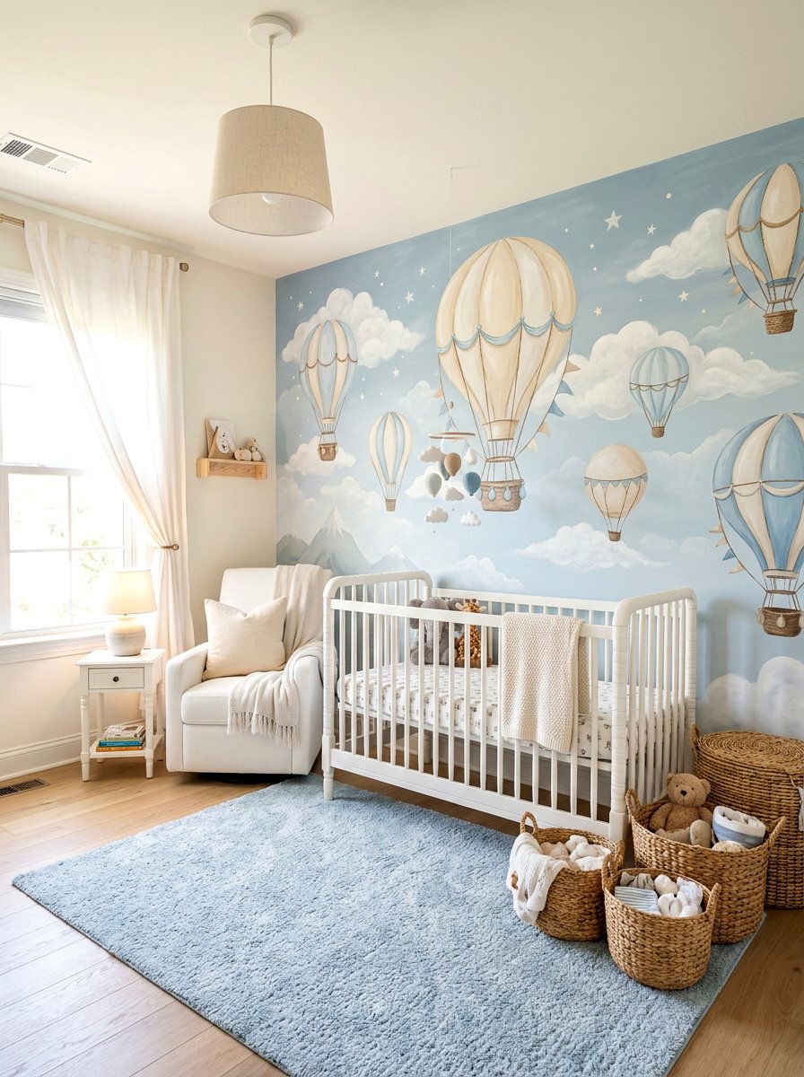 Hot Air Balloon Nursery Mural - 30 mural kids bedroom ideas