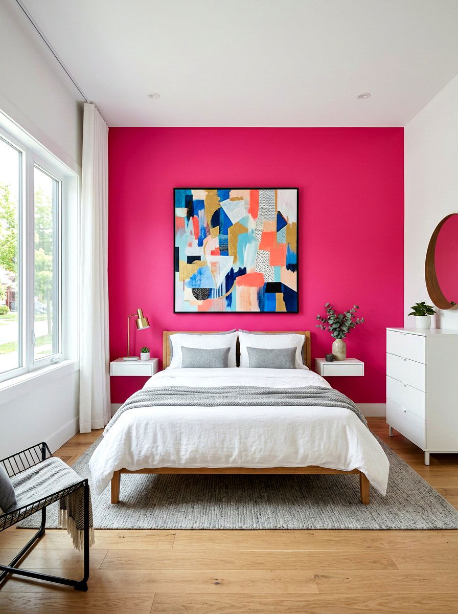 Hot Pink Accent Wall - 30 pink bedroom ideas