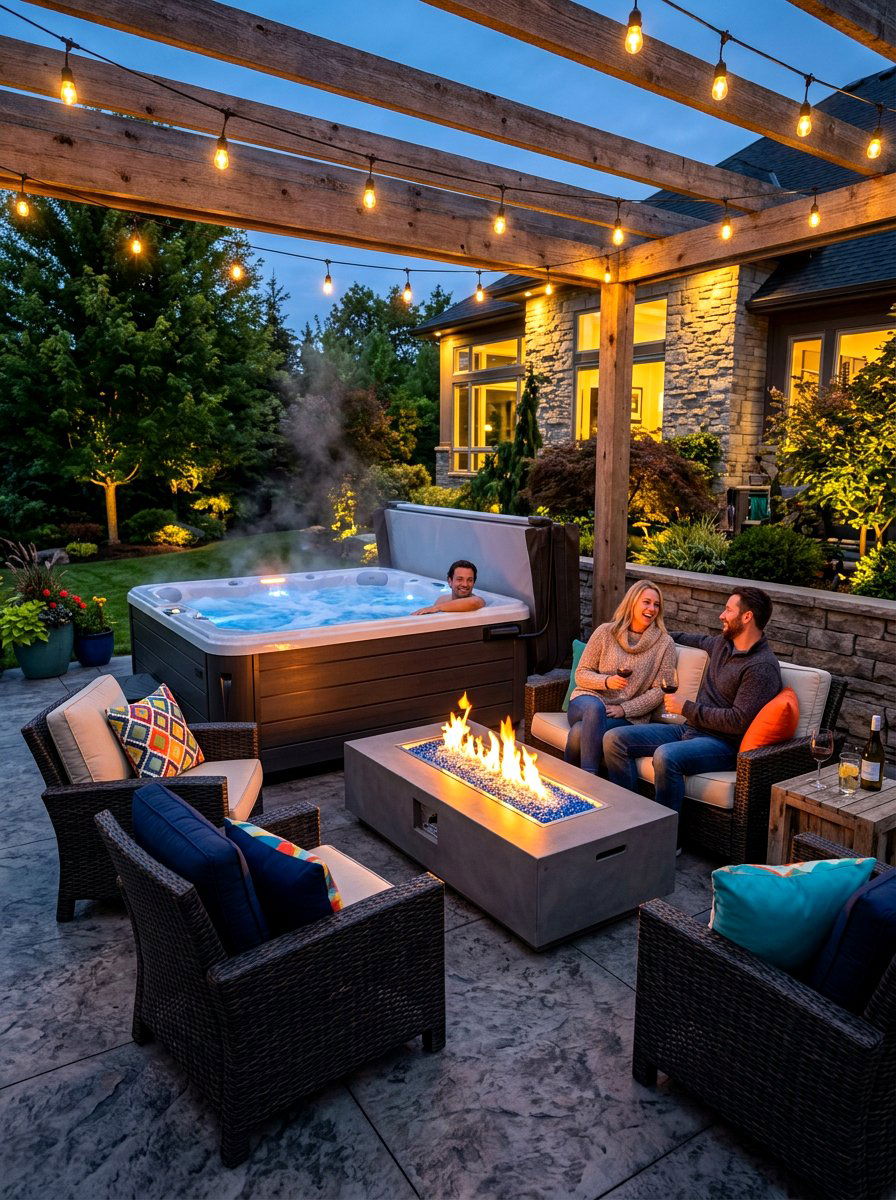 Hot Tub Fire Pit - 30 hot tub patio ideas